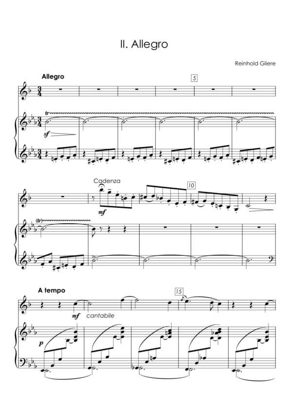 Gliere, Reinhold - Concerto for Coloratura Soprano (Andante - Allegro) for trumpet Bb and piano - Image 5