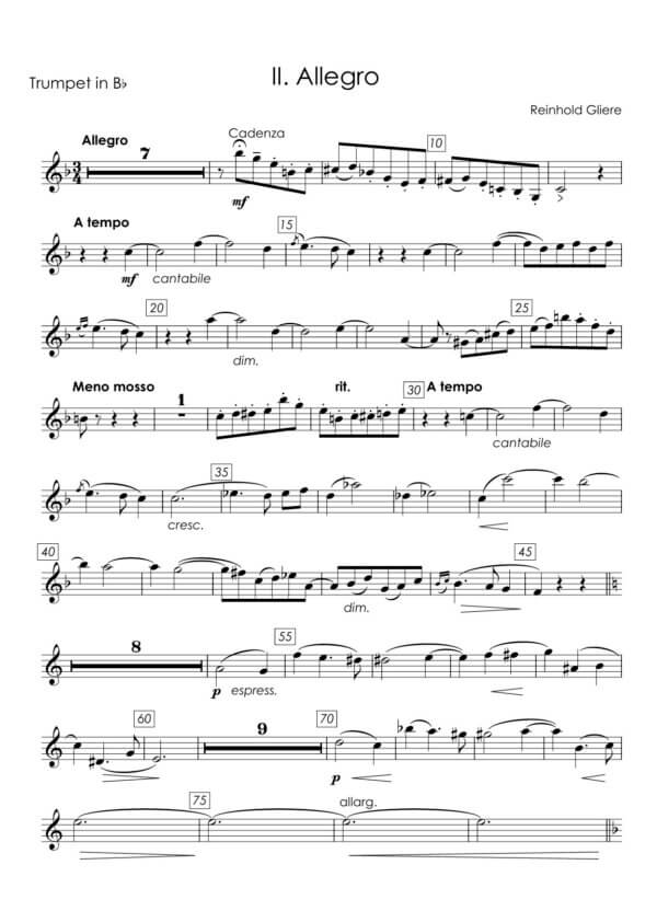 Gliere, Reinhold - Concerto for Coloratura Soprano (Andante - Allegro) for trumpet Bb and piano - Image 7