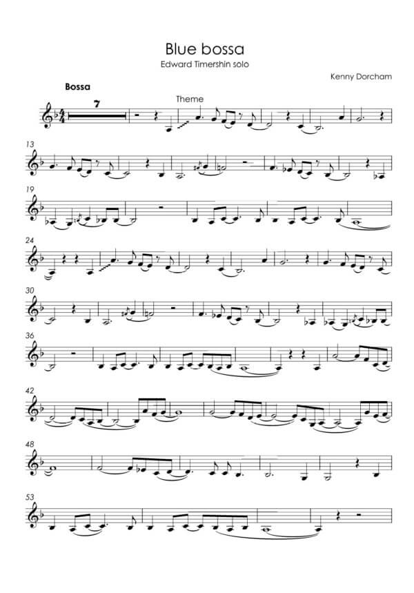 Dorcham, Kenny  - "Blue Bossa" for trumpet solo transcription (easy level)