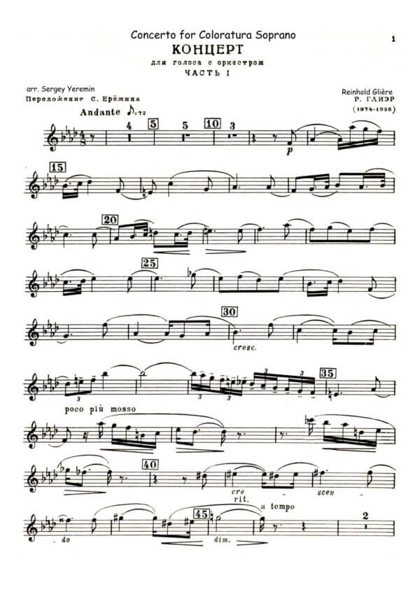 Gliere, Reinhold - Concerto for Coloratura Soprano (Andante - Allegro) for trumpet Bb and piano - Image 8