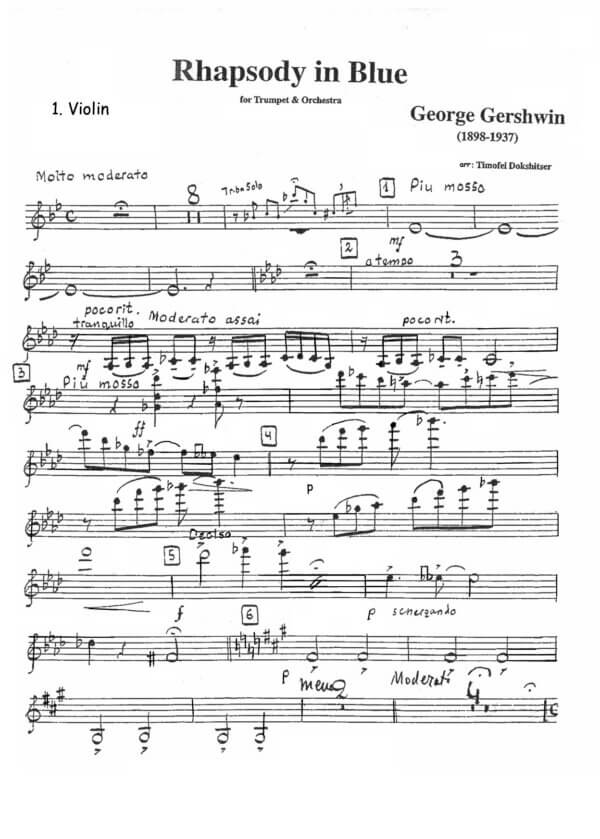 Gershwin, George  - Rhapsody in Blue for trumpet & orchestra arr. T. Dokshizer (orchestra parts) - Image 7