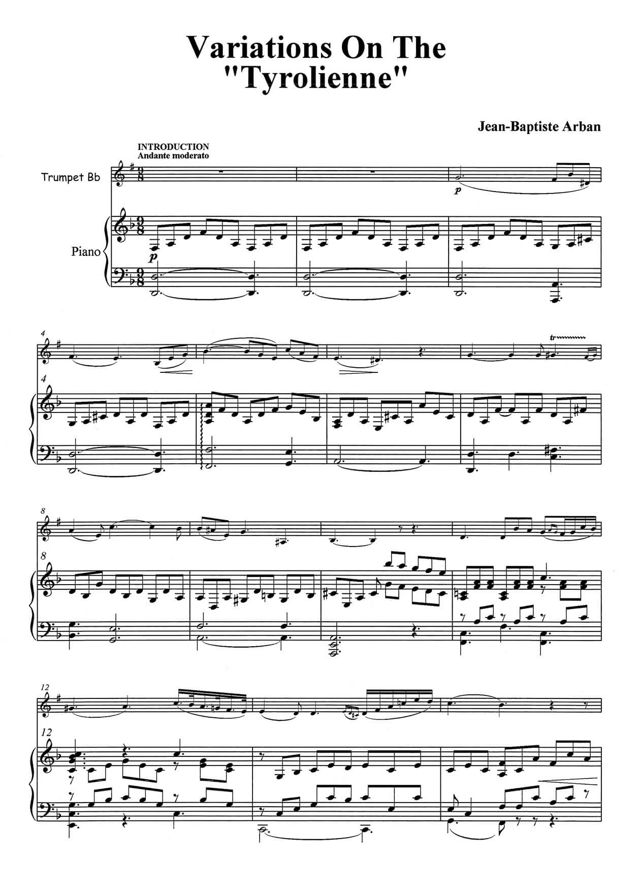 Arban, Jean - Baptiste - Variations on a Tyrolean Song for trumpet Bb & piano