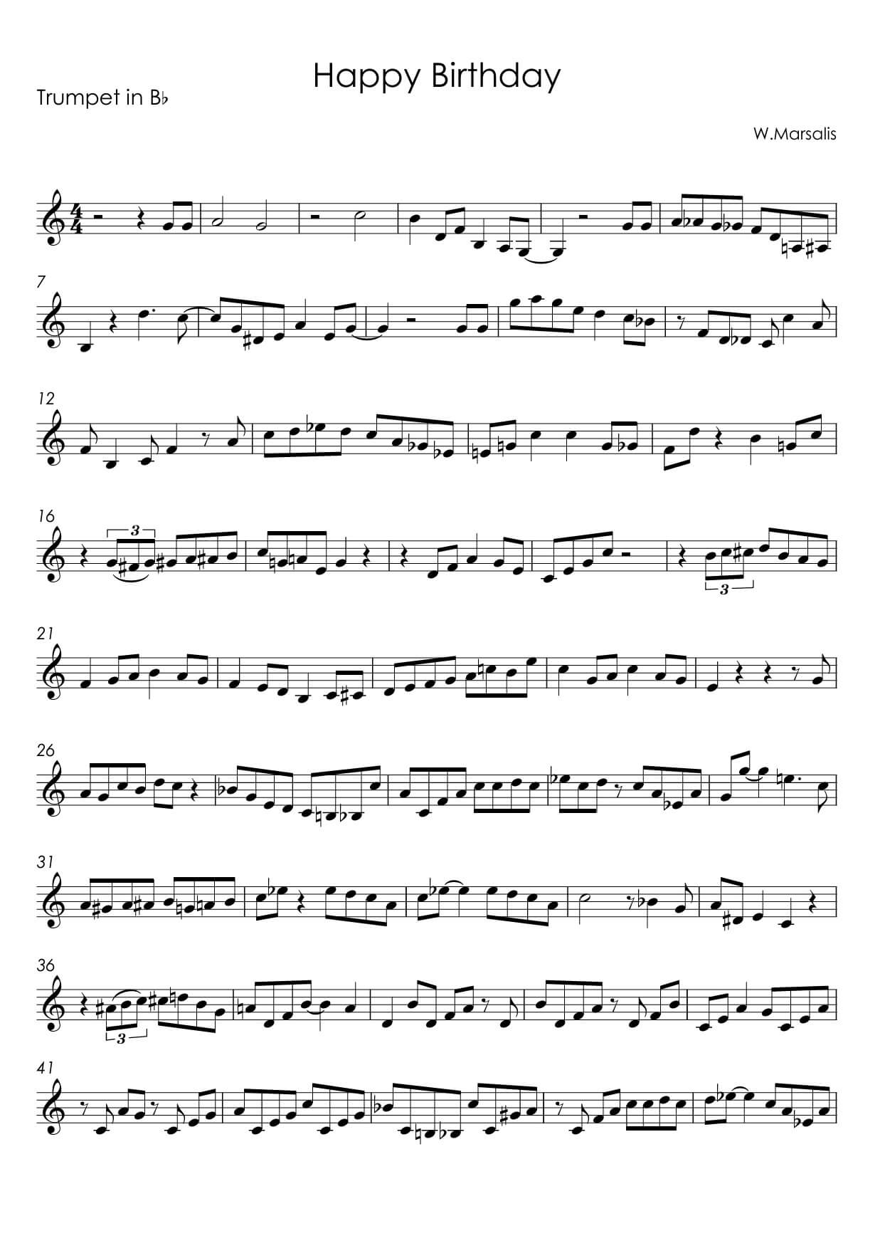 Marsalis, Wynton - Happy Birthday - Wynton Marsalis' transcribed trumpet solo - Image 2