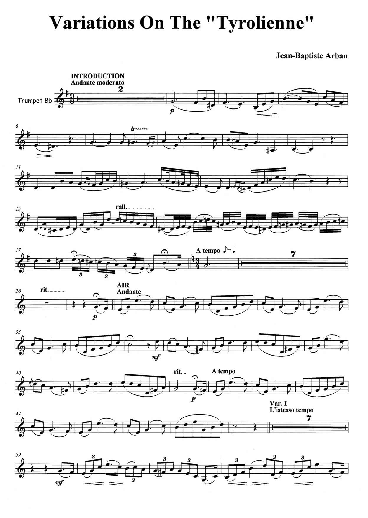 Arban, Jean - Baptiste - Variations on a Tyrolean Song for trumpet Bb & piano - Image 4