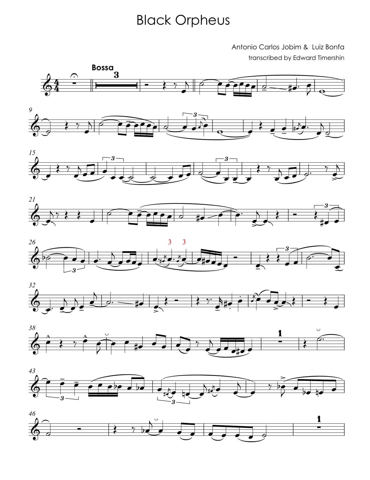 Bonfá, Luiz - "Black Orpheus" / "Manhã de Carnaval"; John Faddis' transcribed trumpet Bb solo