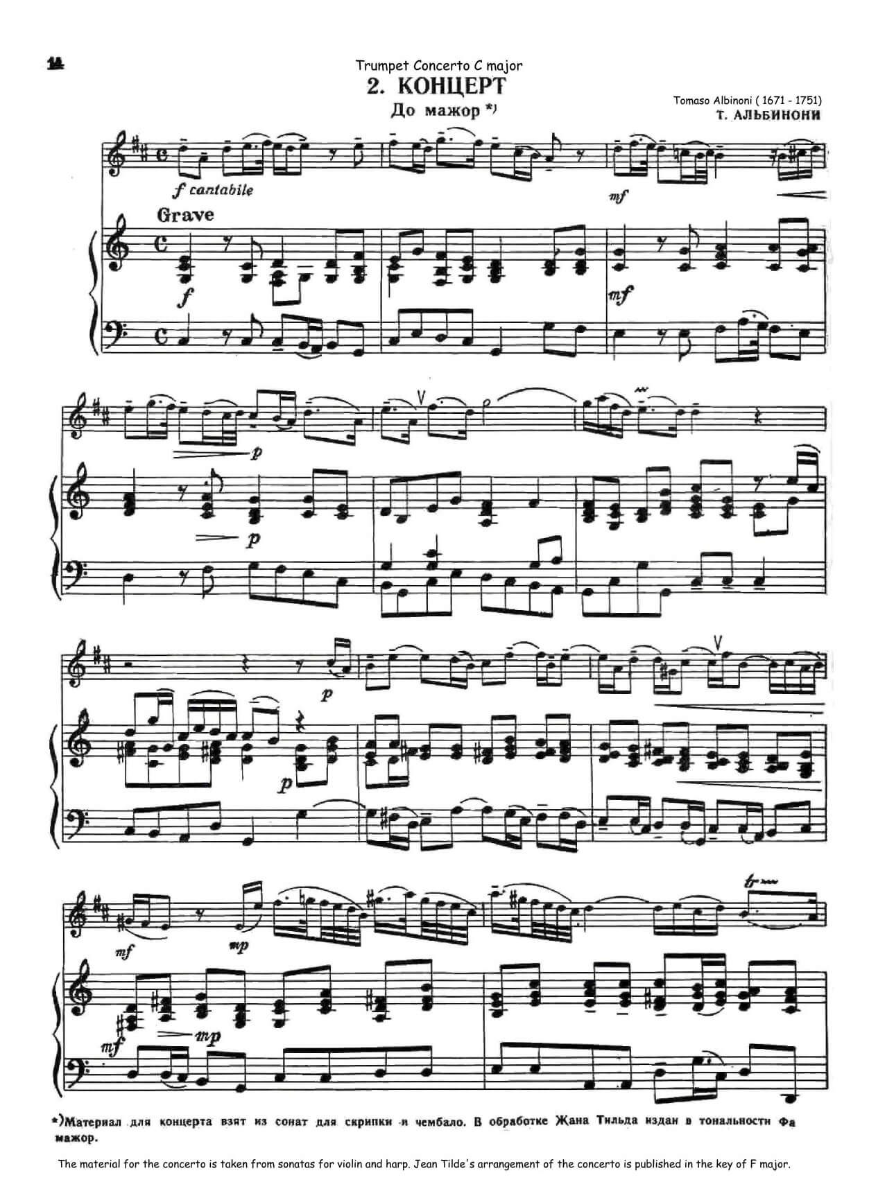 Albinoni, Tomaso - Trumpet Concerto C major for trumpet and piano