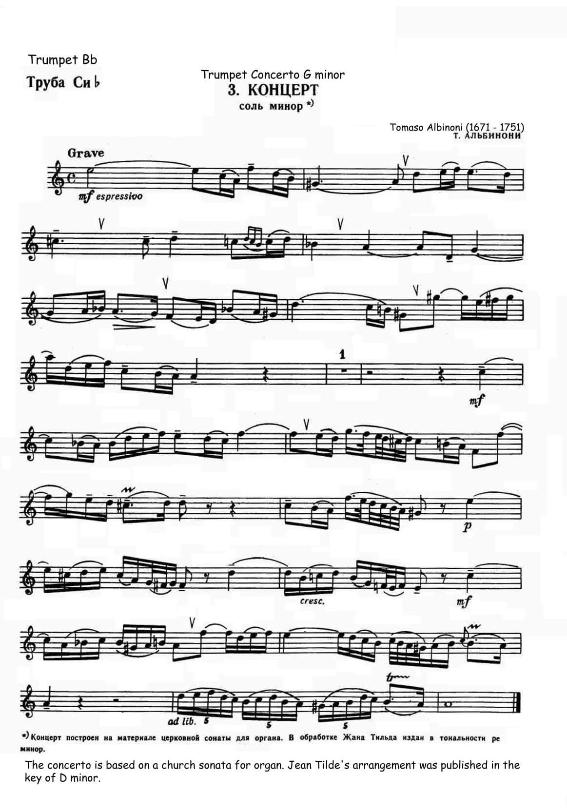 Albinoni, Tomaso - Trumpet Concerto G minor for trumpet and piano - Image 4