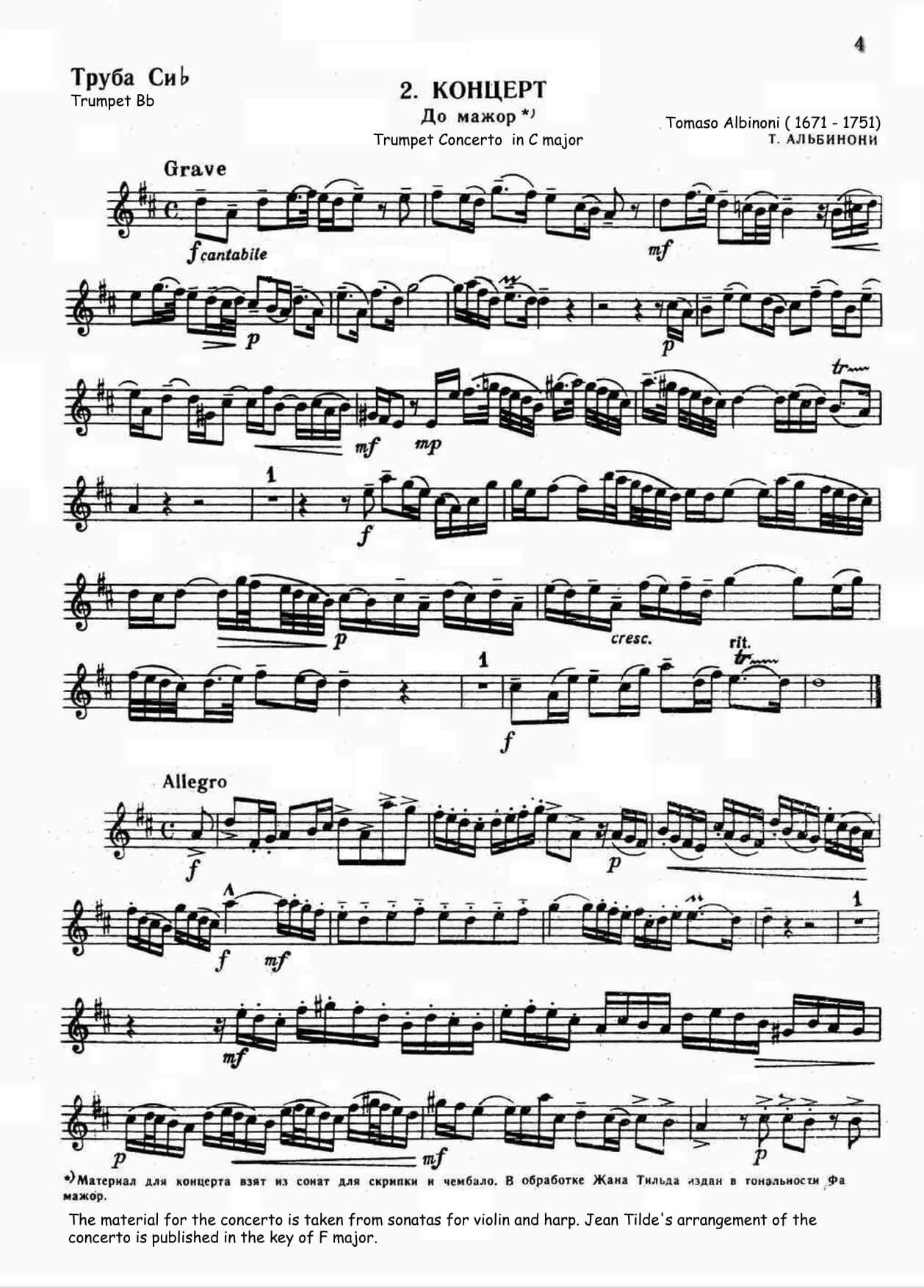 Albinoni, Tomaso - Trumpet Concerto C major for trumpet and piano - Image 5