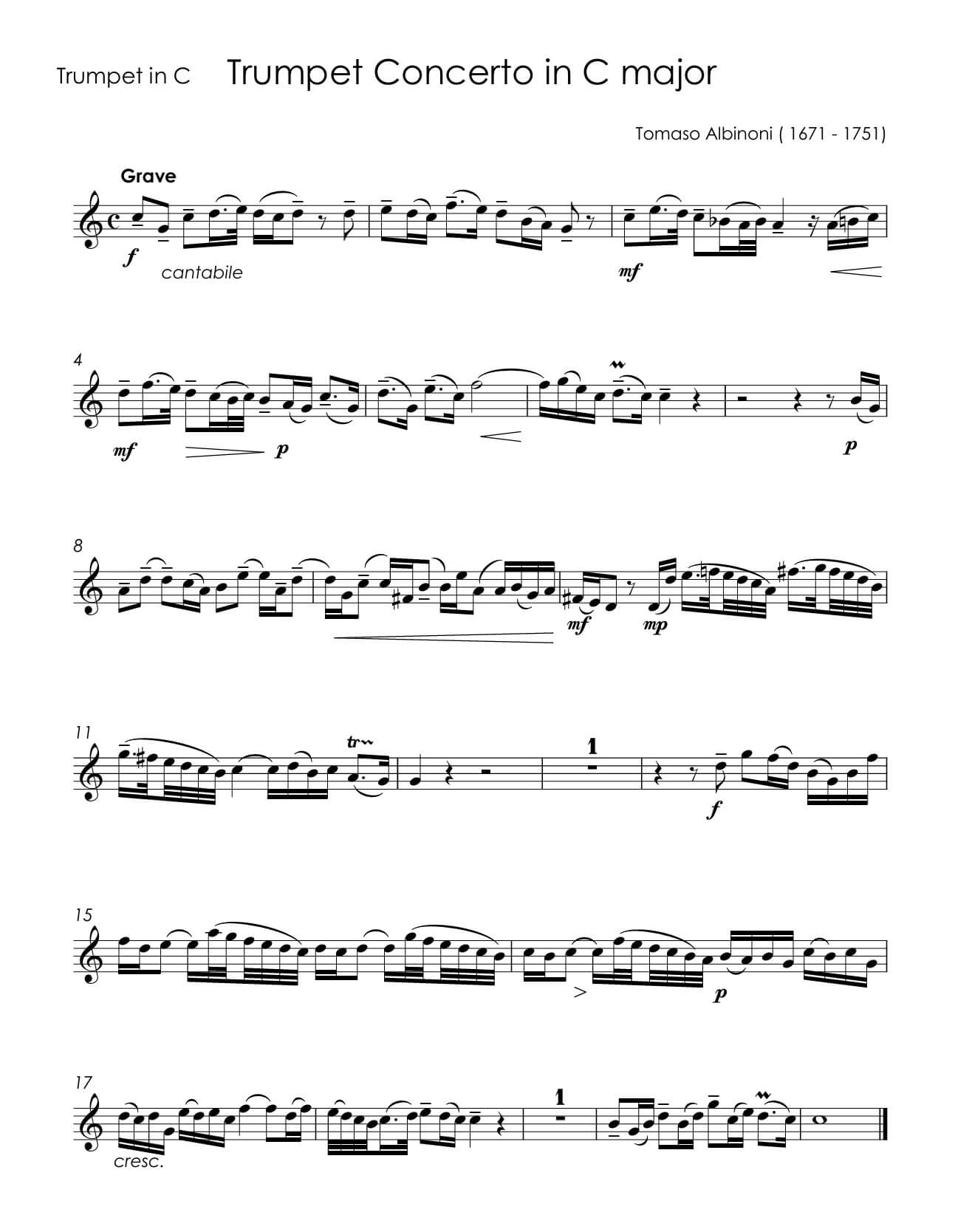 Albinoni, Tomaso - Trumpet Concerto C major for trumpet and piano - Image 6