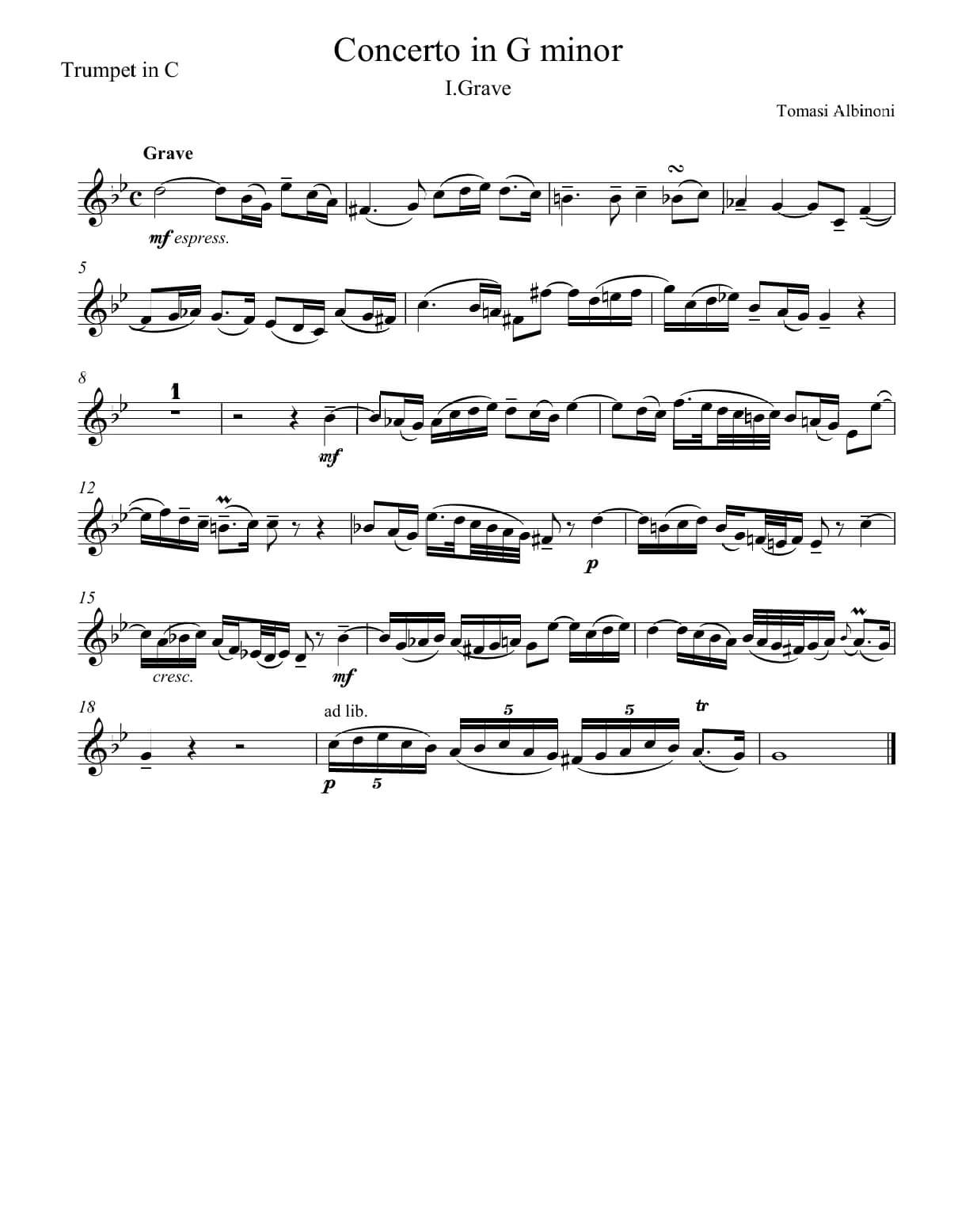 Albinoni, Tomaso - Trumpet Concerto G minor for trumpet and piano - Image 6