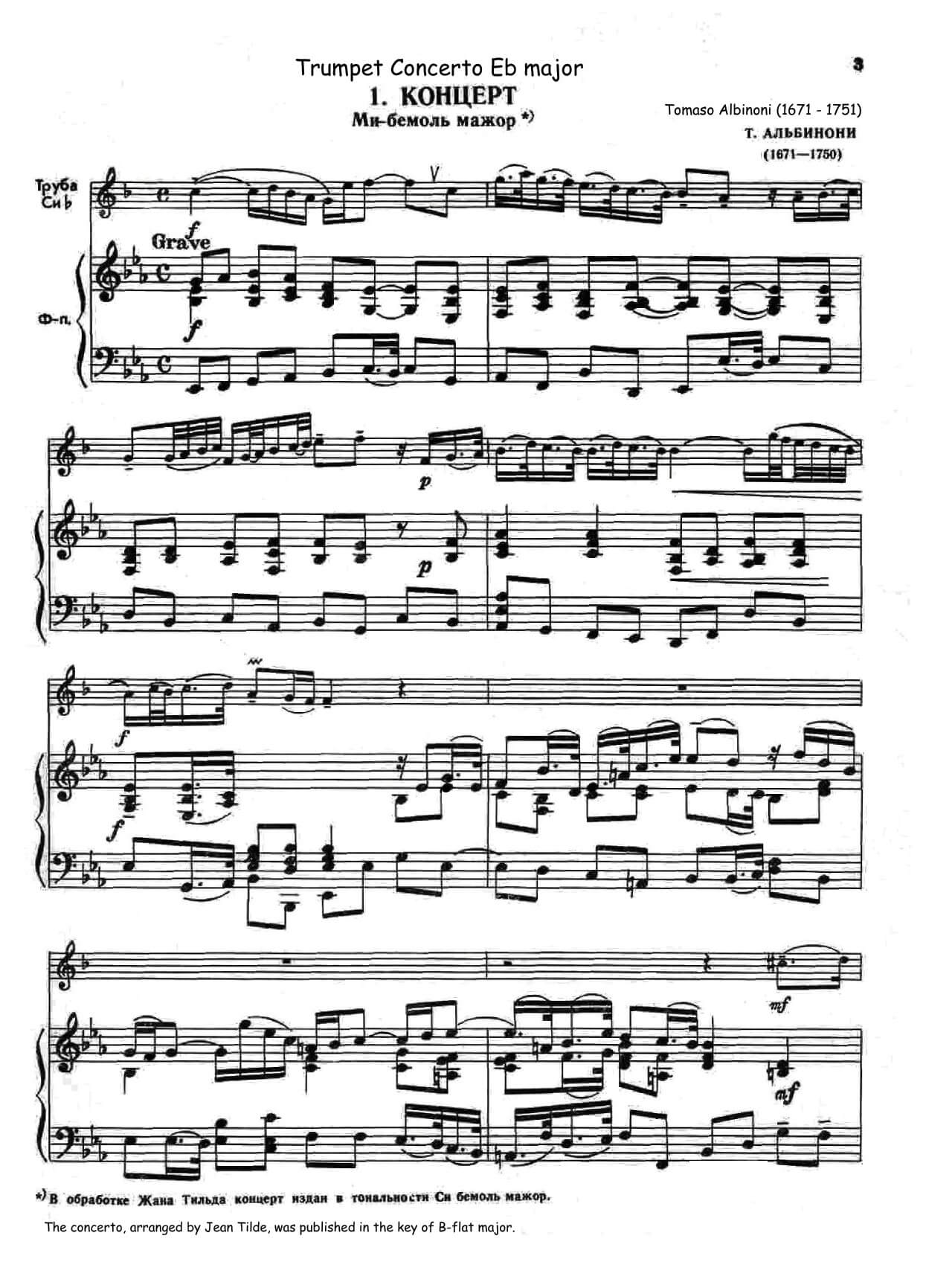 Albinoni, Tomaso - Trumpet Concerto Eb-major for trumpet Bb and piano