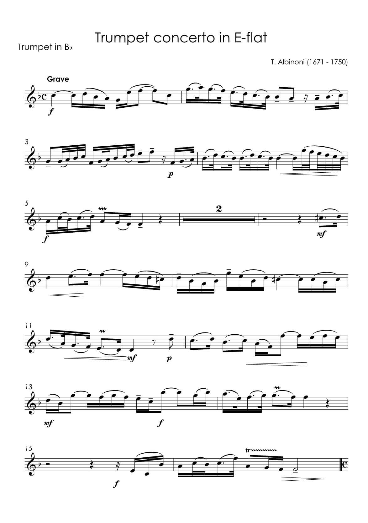 Albinoni, Tomaso - Trumpet Concerto Eb-major for trumpet Bb and piano - Image 6