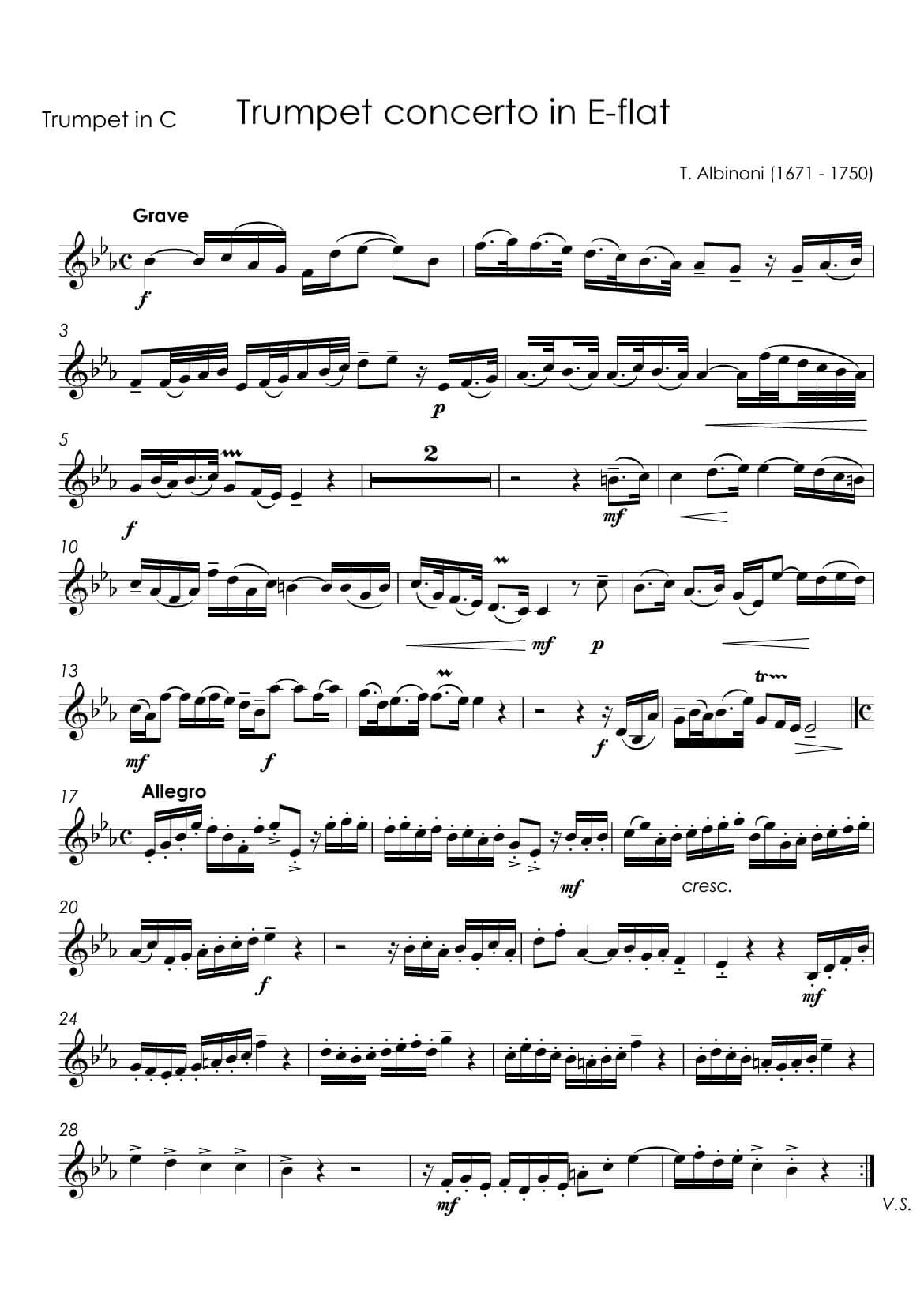 Albinoni, Tomaso - Trumpet Concerto Eb-major for trumpet Bb and piano - Image 7